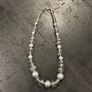 Gray Glass and Faux Pearl Graduated Necklace